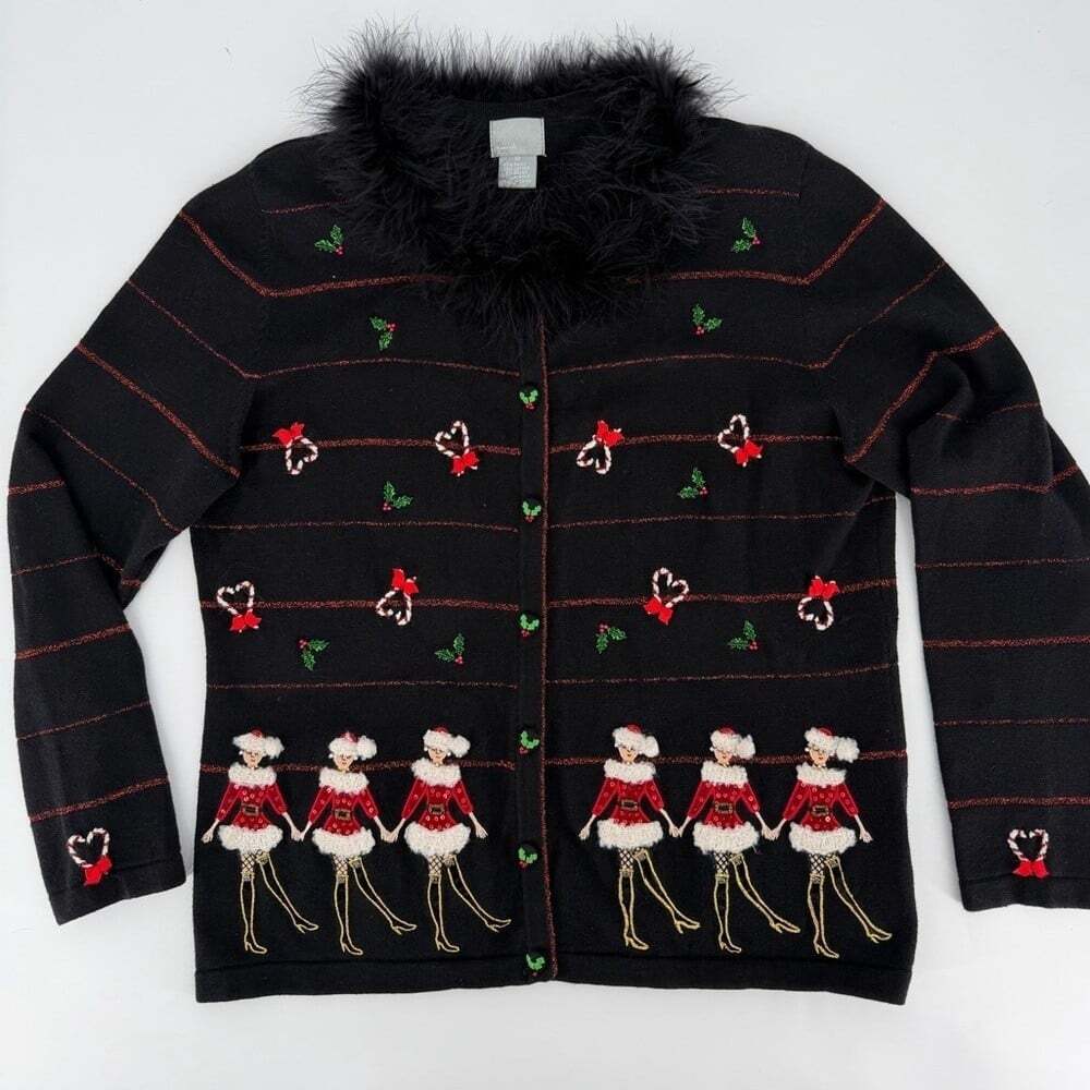 Christmas Holiday Cardigan Sweater Rockettes Candy Canes Dancers Small